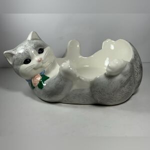 VINTAGE "Treasure Craft" Ceramic Cat Cookie Jar/ Fish Bowl/ Pot holder
